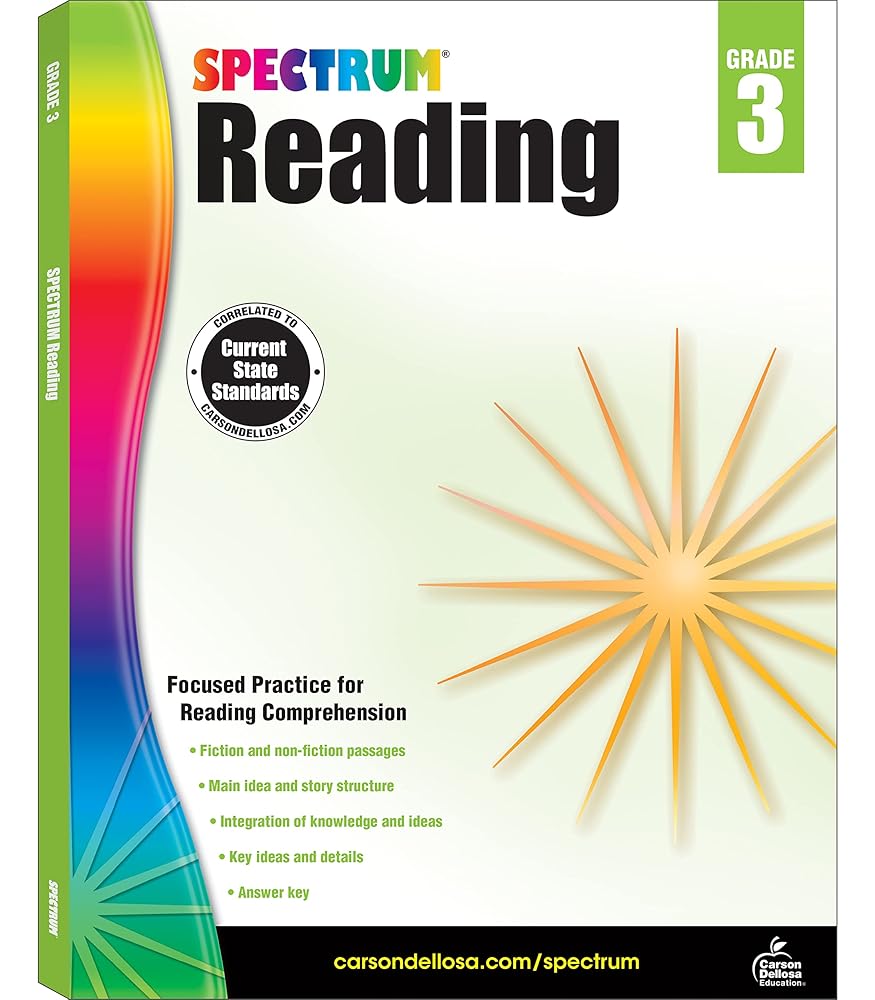 Spectrum Reading Comprehension Grade 3 Workbook, Ages 8 to 9, Third Grade Reading Comprehension Workbook, Fiction and Nonfiction Passages, Identifying Story Structure and Main Ideas - 160 Pages cover image