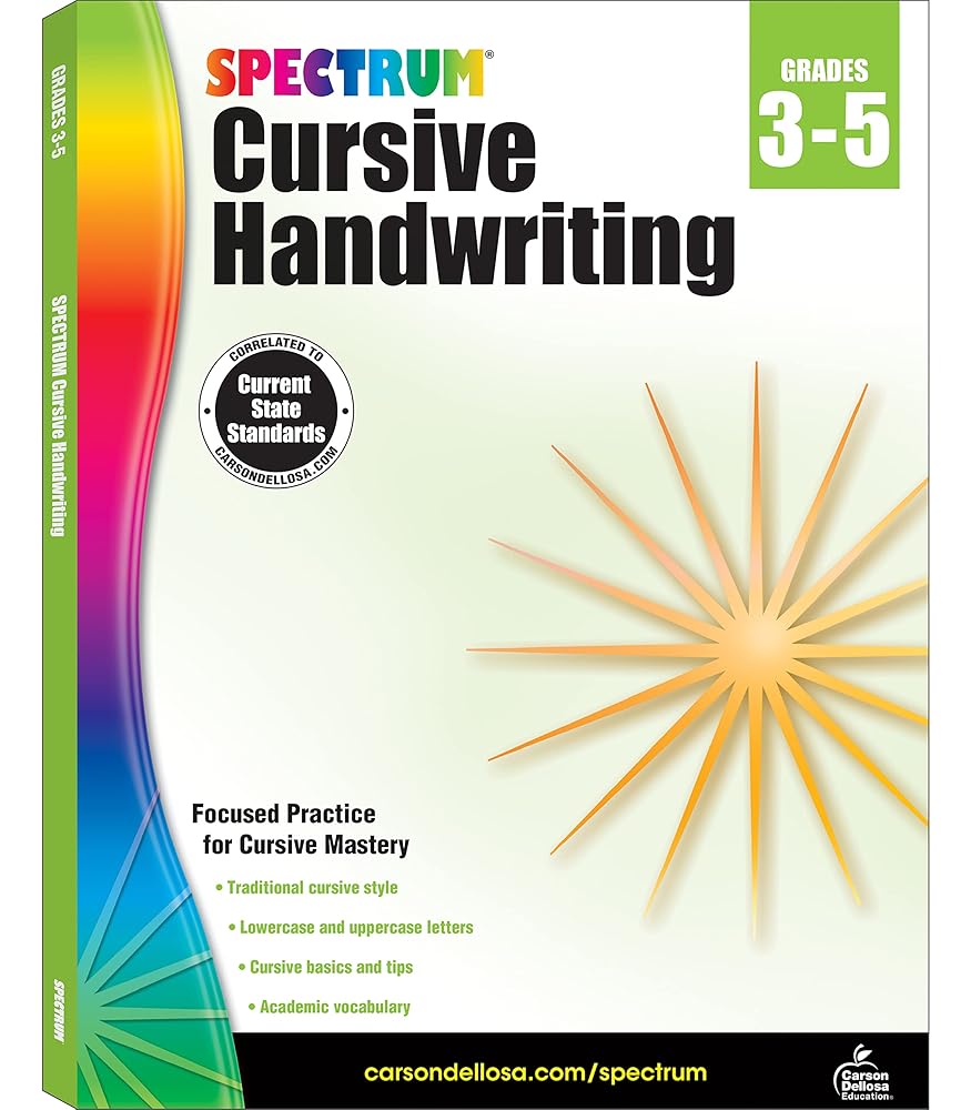 Spectrum Cursive Handwriting Workbook for Kids Ages 8 to 12, Letters and Cross-Curricular Words Cursive Handwriting Workbook for Kids, Grades 3 to 5 - 96 Pages cover image