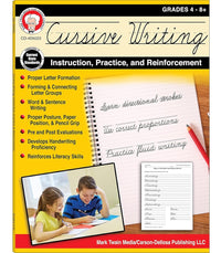 Mark Twain Cursive Writing Book, Letter Formation, Sight Words, Sentence Building Skill, and More Handwriting Practice for Kids, 4th Grade Workbook and Up cover image