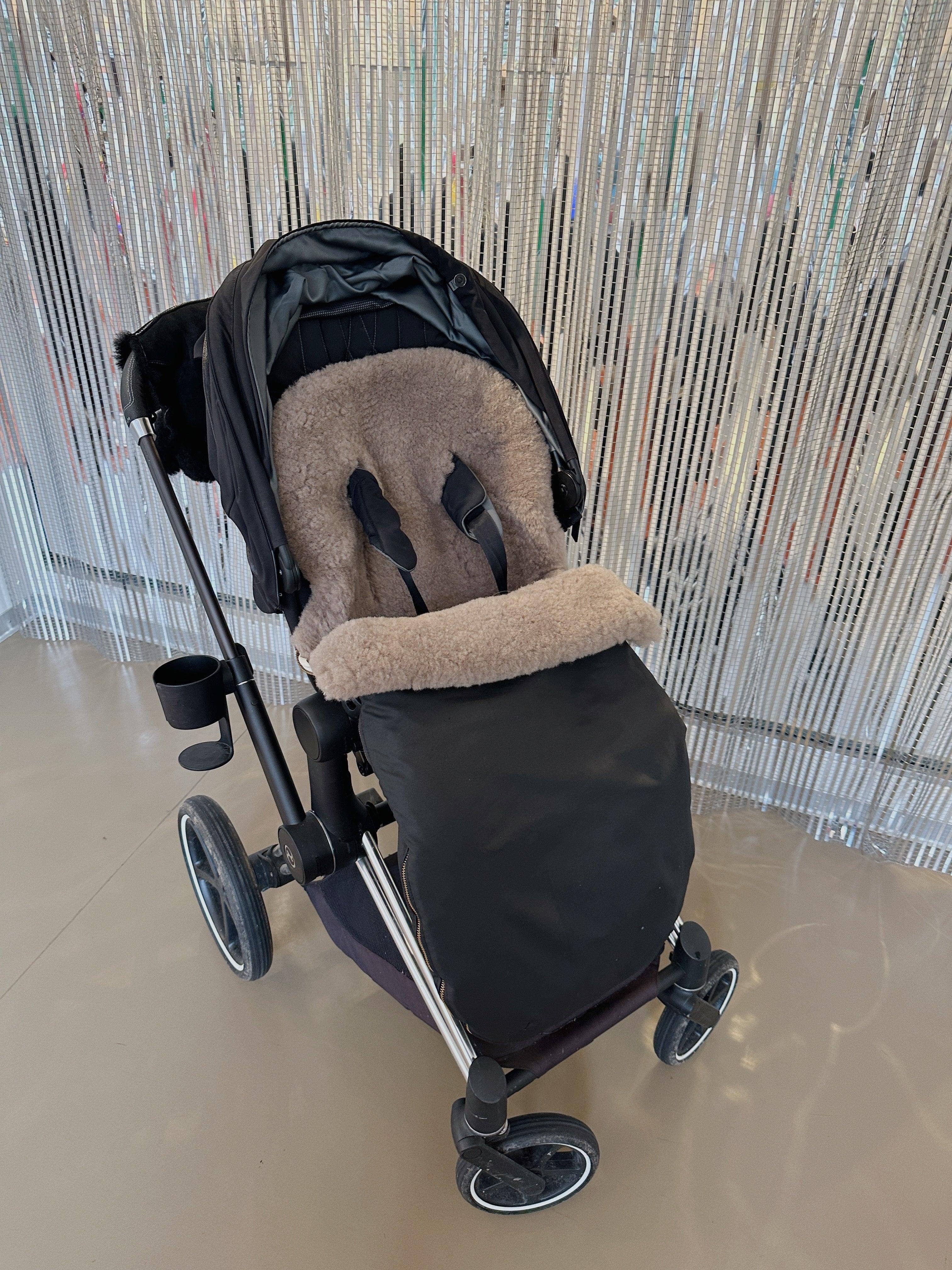 Black Natural Sheepskin Stroller Sleeping Bag: Greige