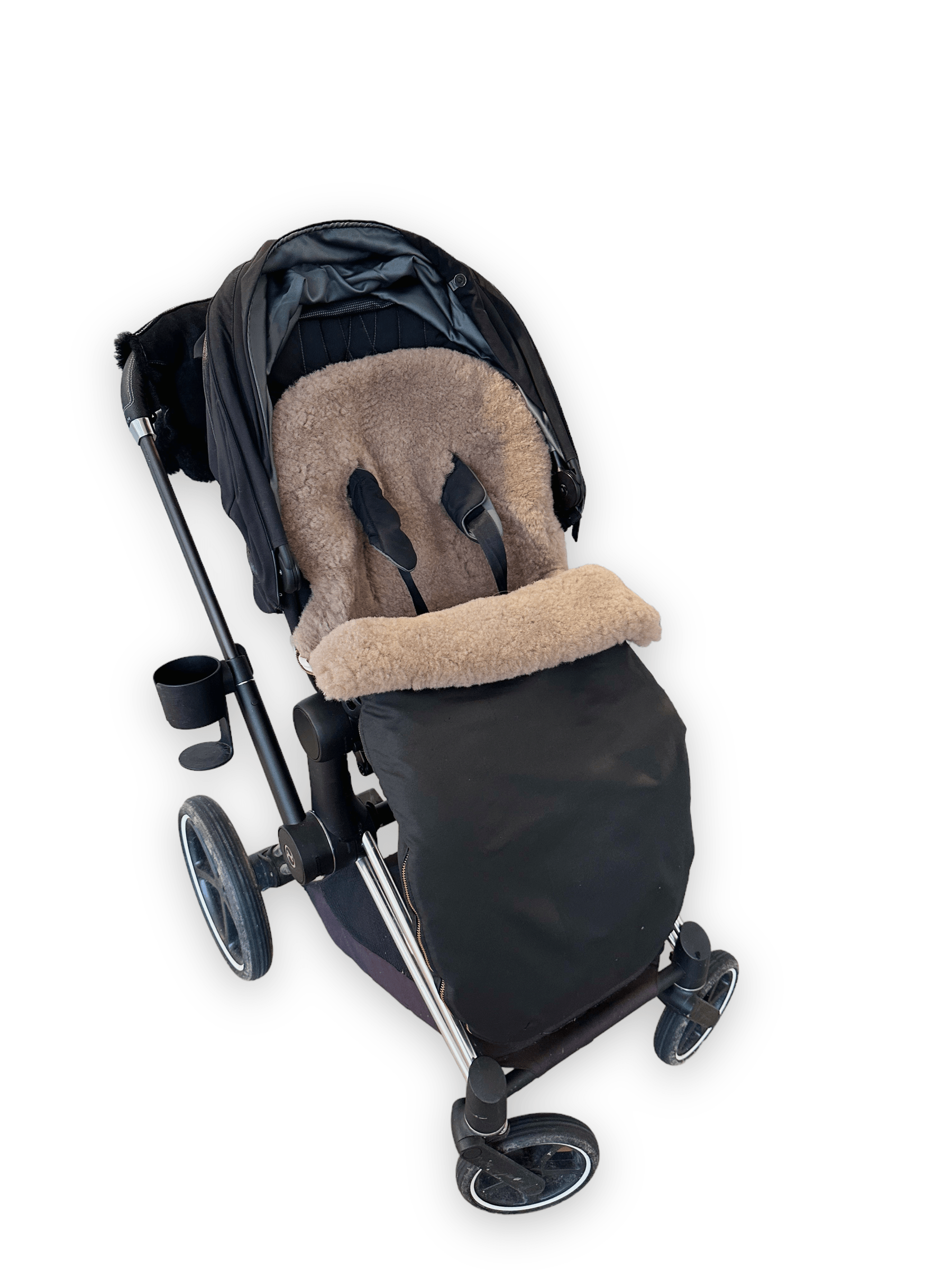 Black Natural Sheepskin Stroller Sleeping Bag: Greige