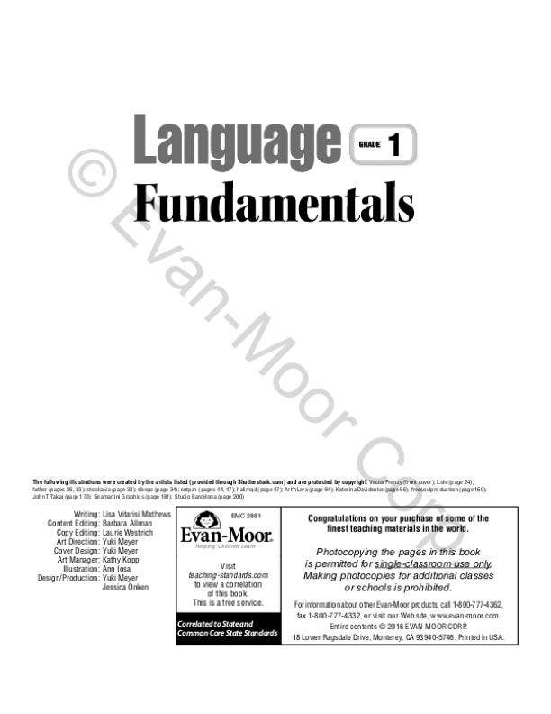 Language Fundamentals, Grade 1 Teacher Resource