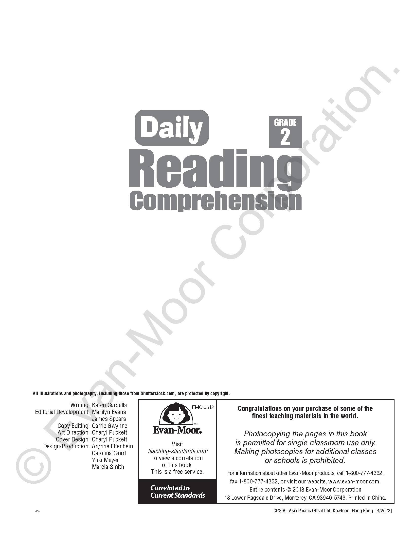 Daily Reading Comprehension, Grade 2 Teacher Edition