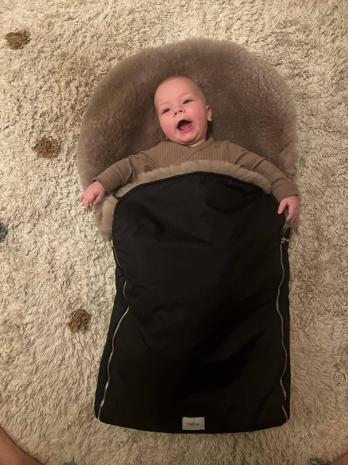 Black Natural Sheepskin Stroller Sleeping Bag: Greige