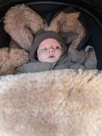 Black Natural Sheepskin Stroller Sleeping Bag: Greige